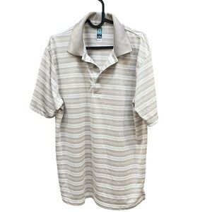 2/$15 PGA Tour Medium Gray Polo Shirt Classic Stripes Golf shirt